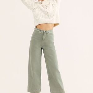 Free People Wide Leg Crop Pants in Sage Green